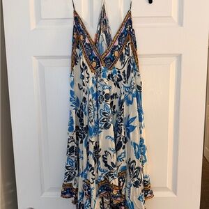 Free People Blue and Cream Dress